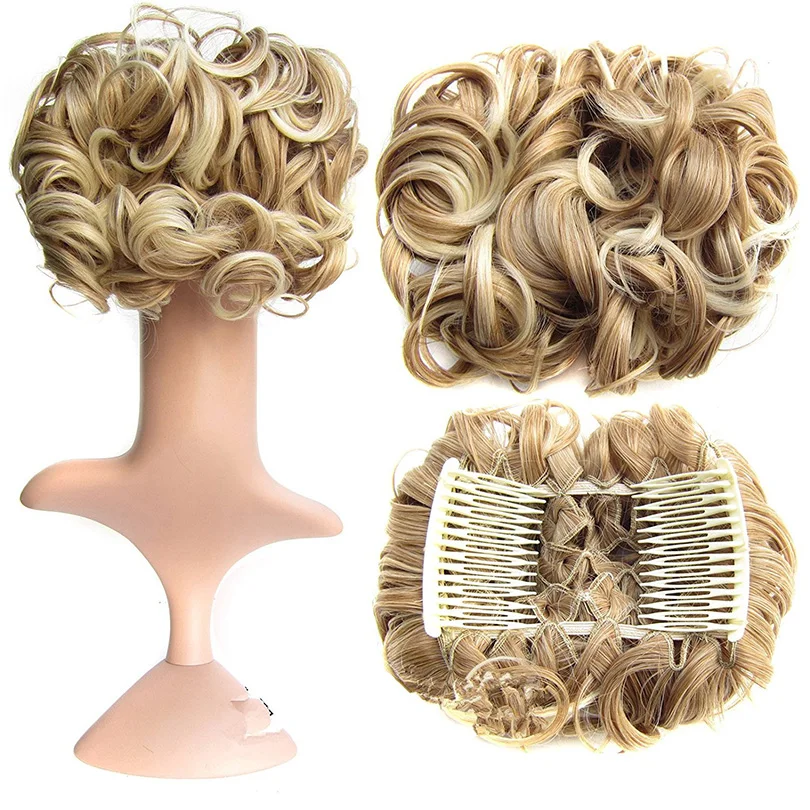  Similler Synthetic Short Messy Curly Dish Hair Bun Extension Easy Stretch Combs Clip In Tray Ponyta