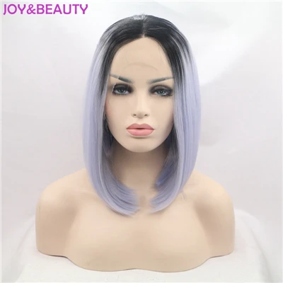 JOY& BEAUTY женский синтетический парик на кружеве цветной высокотемпературный волоконный волос Короткие прямые волосы косплей парик 14 дюймов 15 цветов - Цвет: Gary