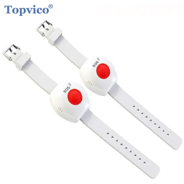 Topvico 2pcs Panic Button RF 433mhz SOS Emergency Button Elderly Alarm Watch Bracelet Old People GSM Home Security Alarm System