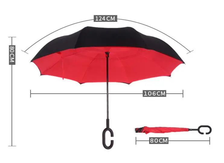 Size.Folding Reverse Umbrella Double Layer Inverted Windproof Car rain Women men kids Umbrellas C-Hook Hands sun parasol