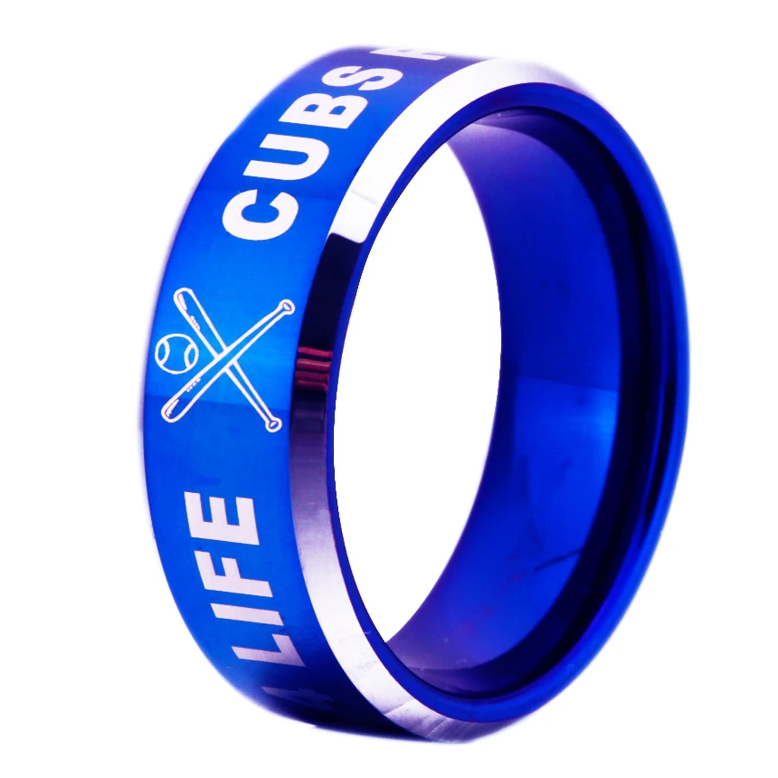 

Free Shipping Customs Engraving Ring 8MM Blue With Shiny Edges Cubs Fan for Life Design Men's Tungsten Wedding Ring Gift Ring