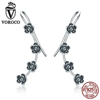 

VOROCO Genuine 100% 925 Sterling Silver Dazzling Daisy Flowers Long Drop Earrings for Women Fine Jewelry Unique Design VSE010