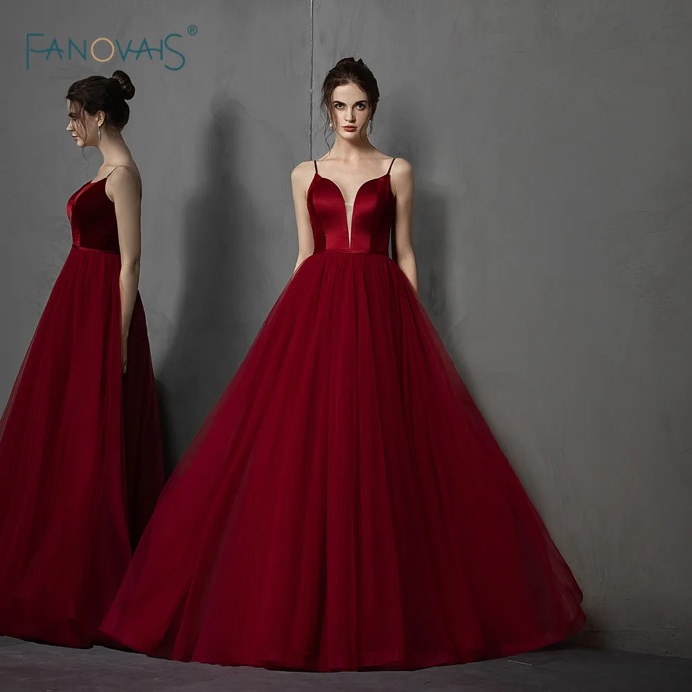 Burgundy Evening Dresses Long Straps V Neck Tulle Velvet A-Line Lace Up Back Evening Gown 2019 Prom Dress Robe de Soiree NE58 Burgundy Evening Dresses Long Straps V Neck Tulle Velvet A-Line Lace Up Back Evening Gown 2019 Prom Dress Robe de Soiree NE58