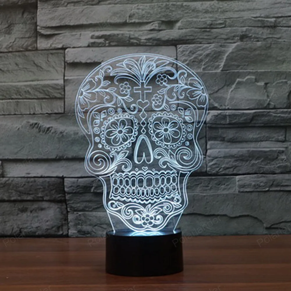 Hot selling 7color changing 3D Bulbing Light Skull 4 illusion LED lamp