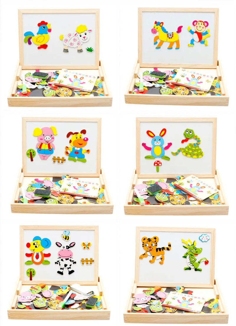 

Puzzle Toy Animal Drawing Writing Board Magnetic Puzzle Double Easel Sketchpad Toy#40