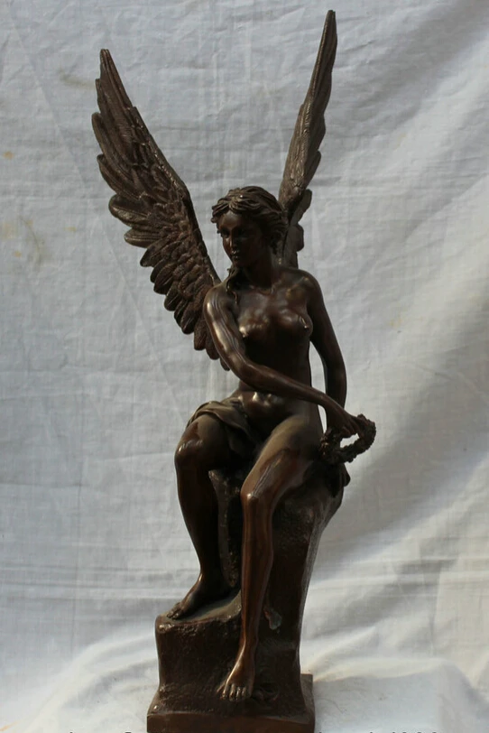 

S1689 24 Bronze Winged Victory Lady Goddess Athena Mythology Sculpture Statue D0317