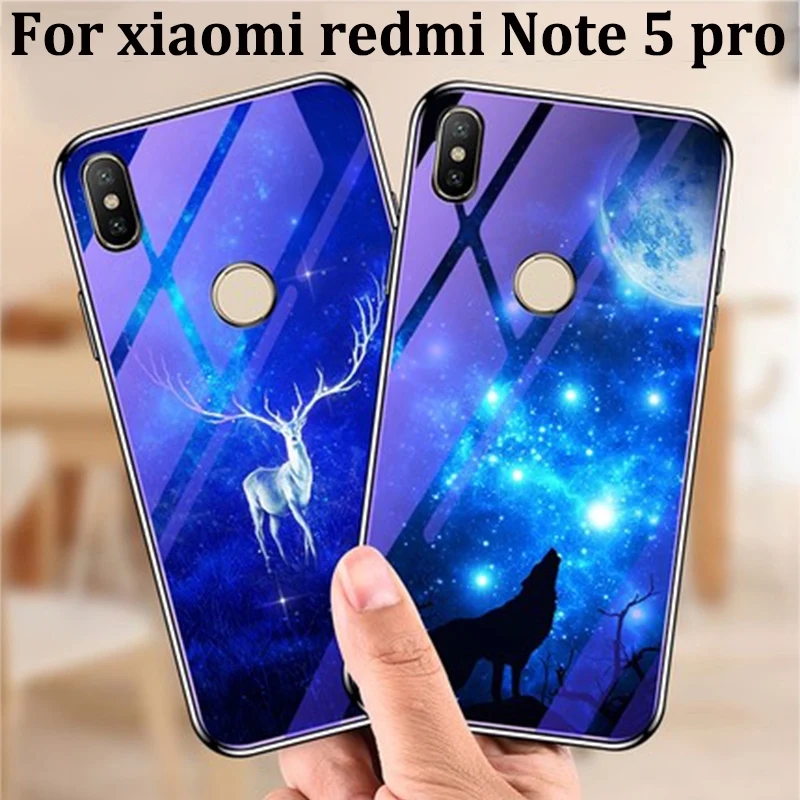 Для xiaomi redmi Note 5 pro Чехол Синий закаленное Стекло задняя крышка для redmi Note5 pro телефон случаях Примечание 5pro fundas САППУ