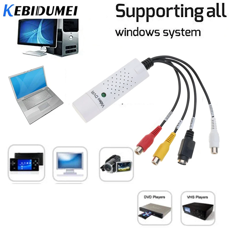 

kebidumei USB2.0 Easy Audio Video Capture TV Tuner Cap Card Adapter VHS NTSC PAL DVD CCTV Converter For Win7 8 XP Vista
