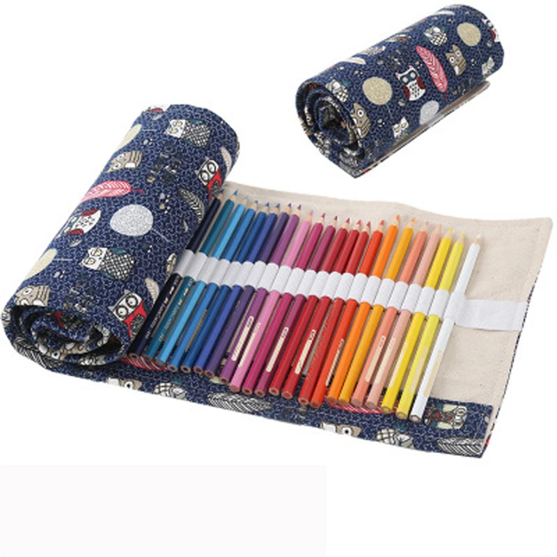 

2018 48 Holes Vintage Wrap Roll Up Pencil Bag Pen Case Holder Storage Pouch Bag A20