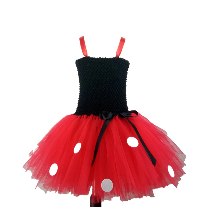 Модное платье с Минни для девочек черного и красного цвета, костюм, набор повязок, платья-пачки для дня рождения, Детский костюм на Хэллоуин с мышкой MK022