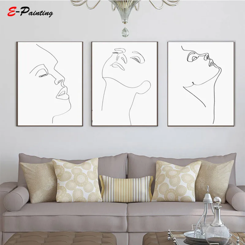 

Canvas Painting Human Face Modern Art Picture Abstract Poster Black Line Drawing Painting For Living Room Home Decor Poster