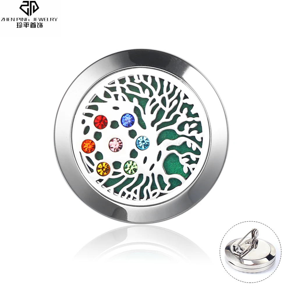 

Round Stainless Steel Perfume Diffuser Brooch Chakra Essential Oil Diffuser Crystal Magnetic Locket Aromatherapy Brooches