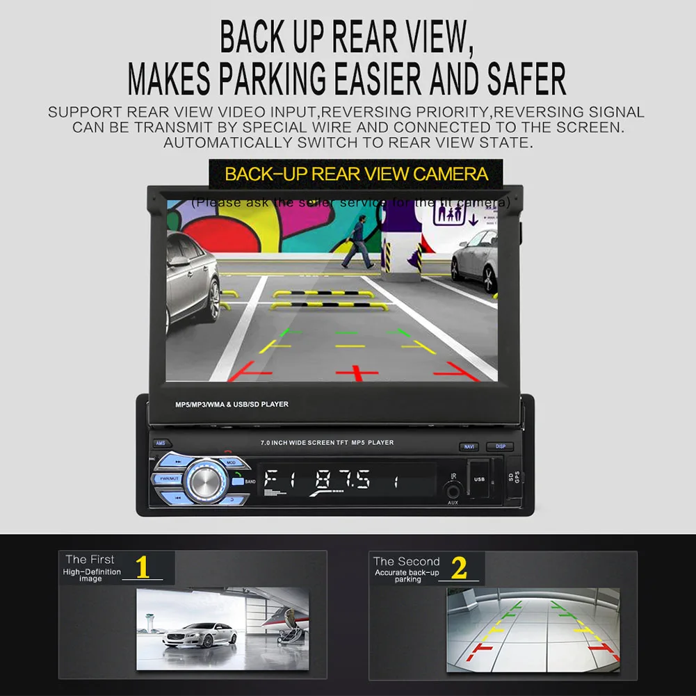 7 дюймов Автомобильный MP5 плеер Android RDS AM FM радио gps навигация выдвижной 1 DIN сенсорный экран USB Bluetooth приемник с камерой
