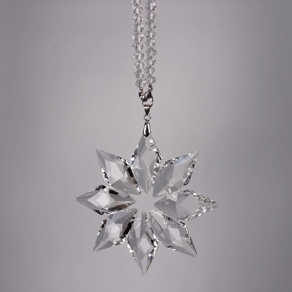 

DIY Clear 8 Pointed Flower Hanging Glass Pendants Crystal Suncatcher Prism Chandelier Parts X'MAS Weeding Party Curtain Decor