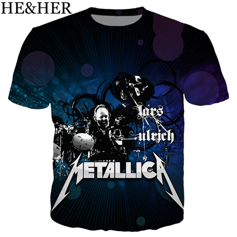 Новая модная футболка в стиле панк рок Metallica футболки с 3D принтом короткими