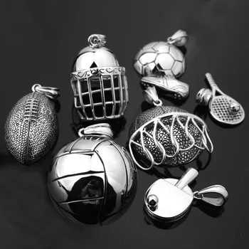 

Stainless Steel Silver Color Pingpong/Basketball/Football/Volleyball/Rugby/Helemt/Tennis Ball Biker Jewelry Men Pendant Necklace