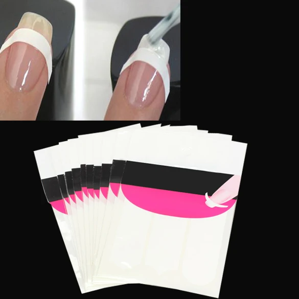 

10pcs French Nail Art Tips 3 Style Form Fringe Guides Sticker DIY Stencil