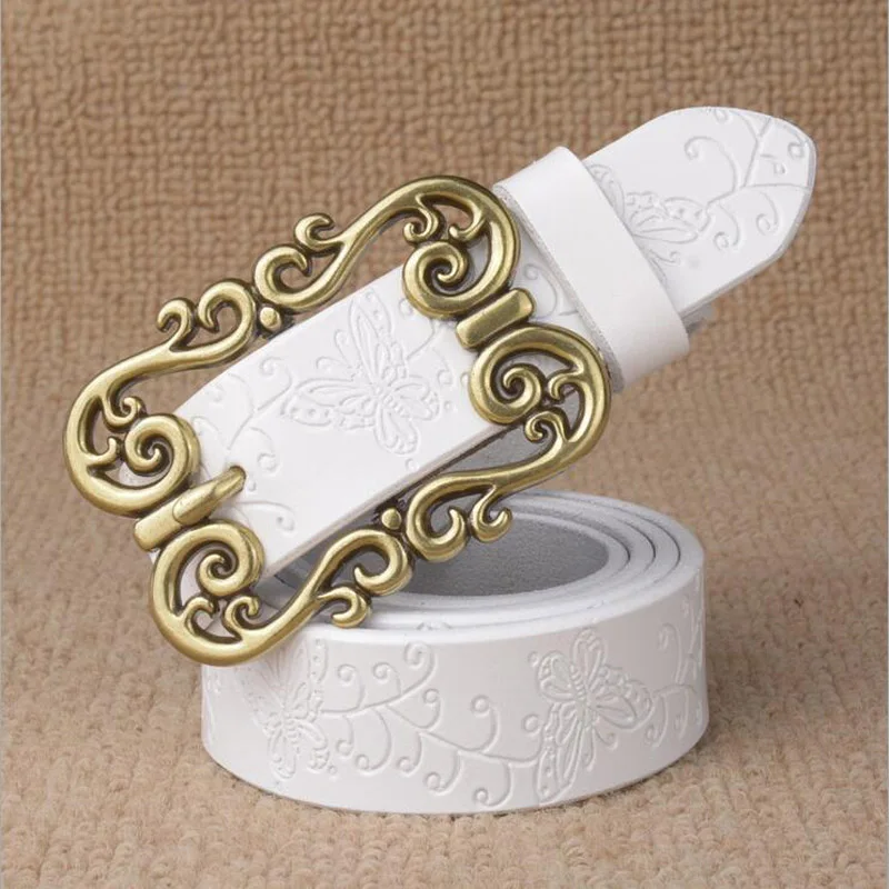 

2019 Women Gold Floral Buckle Genuine Leather Belt Fashion Lady Cowskin Vintage Belts Jeans Belts Quality Guarantee ZLB066