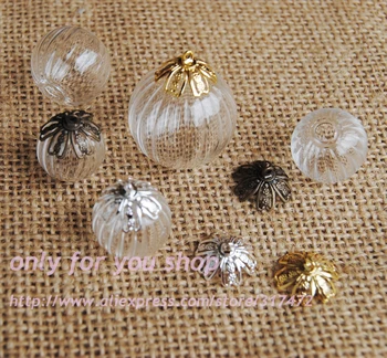 

20sets 14/16/18/20/25mm stripe pumpkin shape Glass Bubble & flower beads cap DIY glass vial pendant Glass Wish Jewelry Pendant