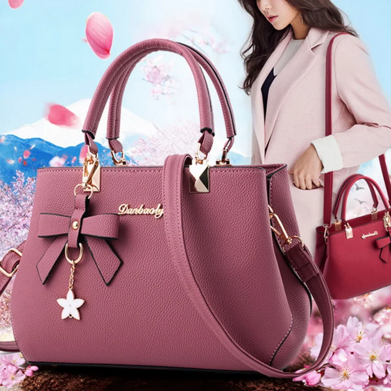 Women Designer Luxury Shoulder Bag Women High Quality PU Leather Handbags Ladies Plum Bow Sweet Messenger Crossbody Bag