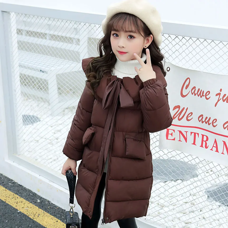 

Fashion Teenager Girls Coat Winter Long Sleeve Section of The New Cotton Padded Hooded Jacket Big Colorful o-Collar 5-14 Years