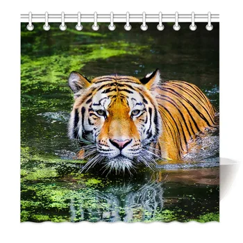

HommomH Shower Curtain Weights Resistant Waterproof Fabric With Hooks Bathroom Swimming tiger is very funny