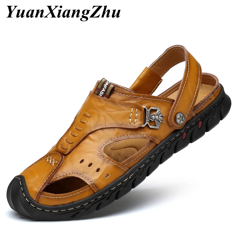 

2019 Fashion Men Sandals Genuine Leather Cowhide Men Sandals Summer Quality Beach Slippers Casual Sneakers Outdoor Beach Shoes