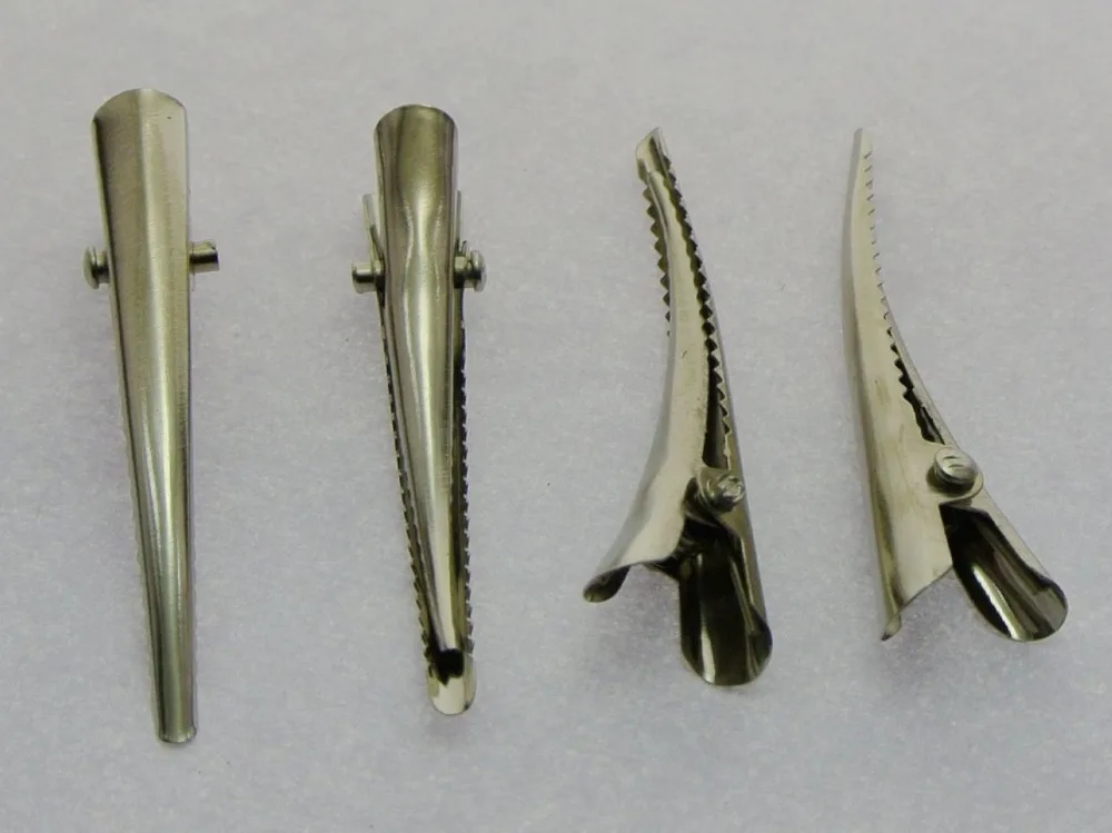 50 Silver Metal Round Top Prong Alligator Hair Clips 40mm with Teeth