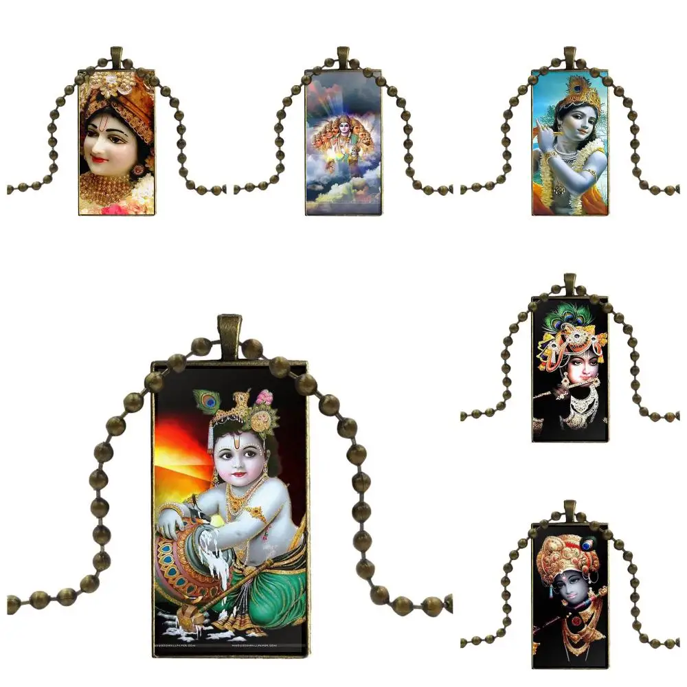 

EJ Glaze For Schoolgirl Maxi Fashion Glass Cabochon Pendant Necklace Women Bronze Color Choker Rectangle Necklace Krishna