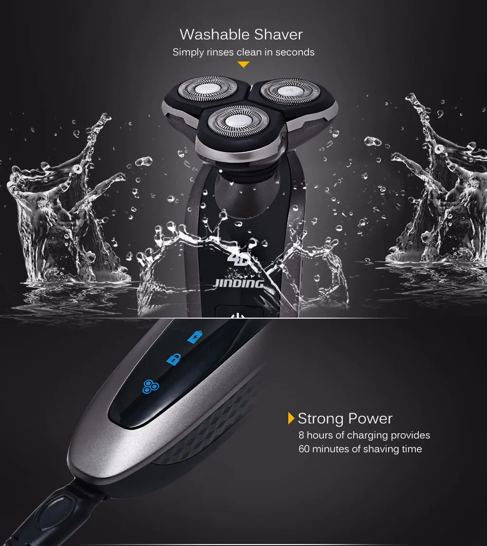 JINDING 5380 Three Blades Electric Shaver with Folding Charging Base for Men