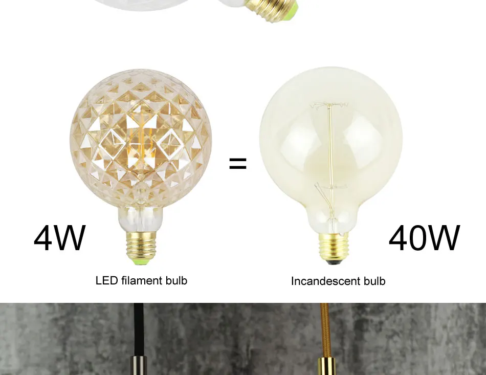 Tianfan G125 большой шар Винтаж светодиодные лампы 4 Вт Edison светодиодная лампа, лампы накаливания декоративная лампа накаливания теплый белый 220/240 V E27 с украшением в виде кристаллов