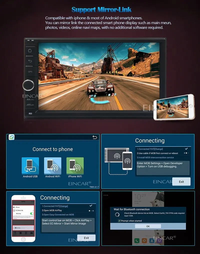 Excellent EinCar 7 inch HD Touchscreen Android 5.1.1 Car GPS Navigation Stereo System - 2 Din Quadcore Car Entertainment Multimedia FM/RDS 2