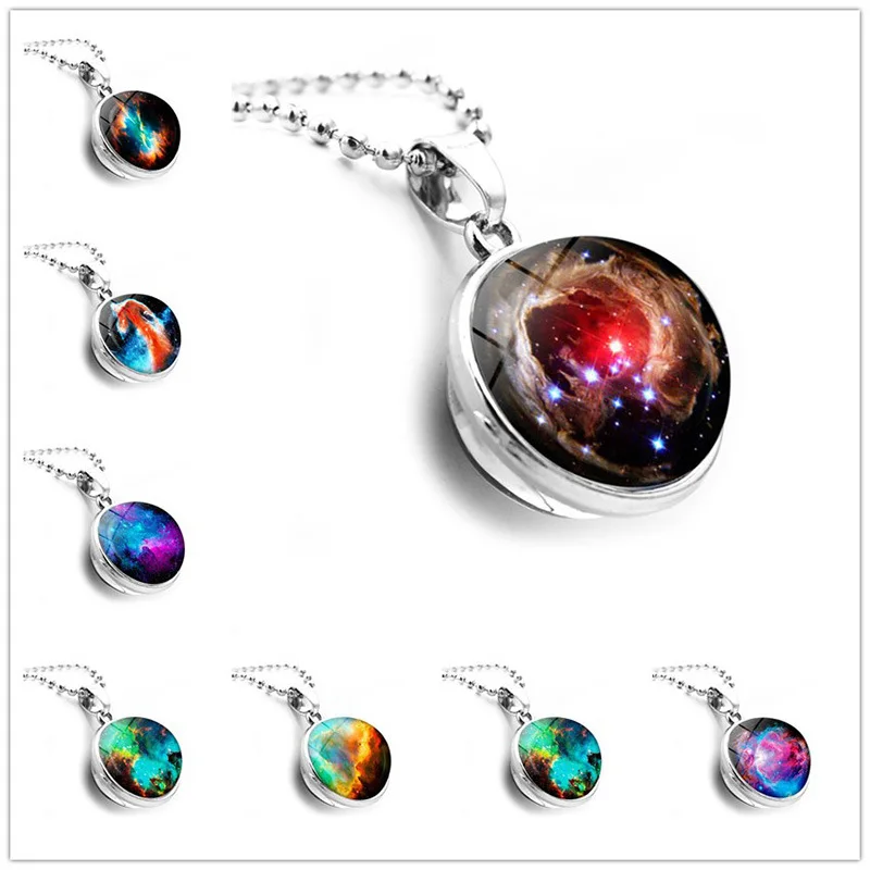 

New accessories Galaxy colorful star time stone double-sided glass ball pendant necklace sweater chain items hot sale
