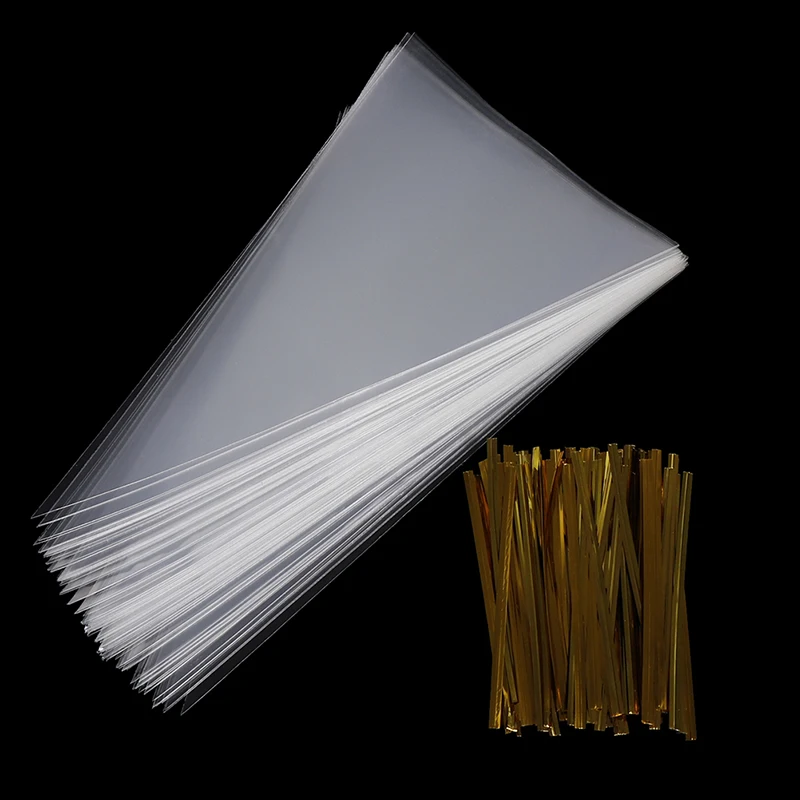 

Hot 100x Clear Plastic Cone Shape Cellophane Bags Transparent Candy Bag Sweet Sugar Popcorn Flower Packing Bag Birthday Wedding
