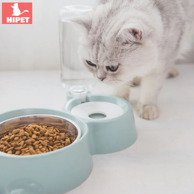 

HIPET Double Dog Cat Food Bowl Puppy Kitten Water Dispenser Automatic solid Stainless Steel Pet water Bowls Drinking Fountain