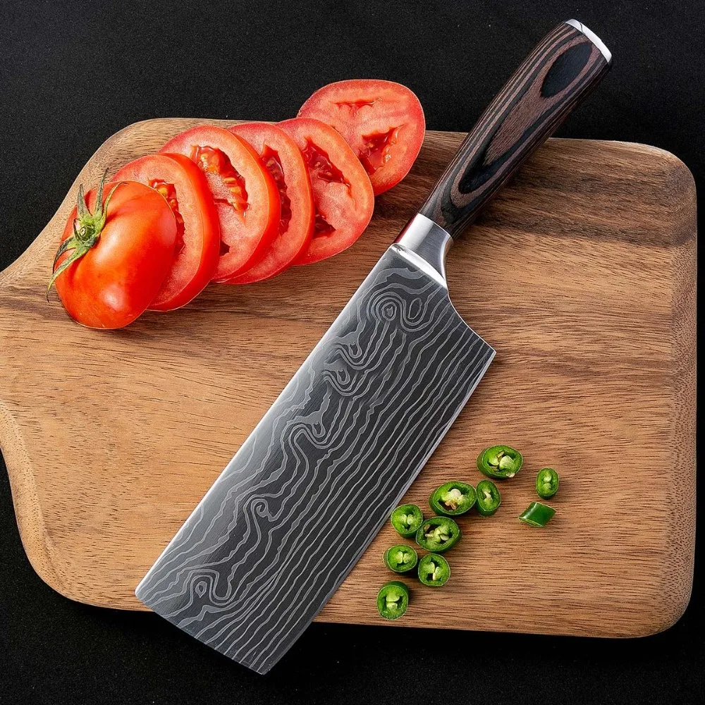 

7" inch kitchen knive Damascus Veins Stainless steel Vegetable knives Chef Knife 58HRC Utility Cleaver Filleting Knives Best