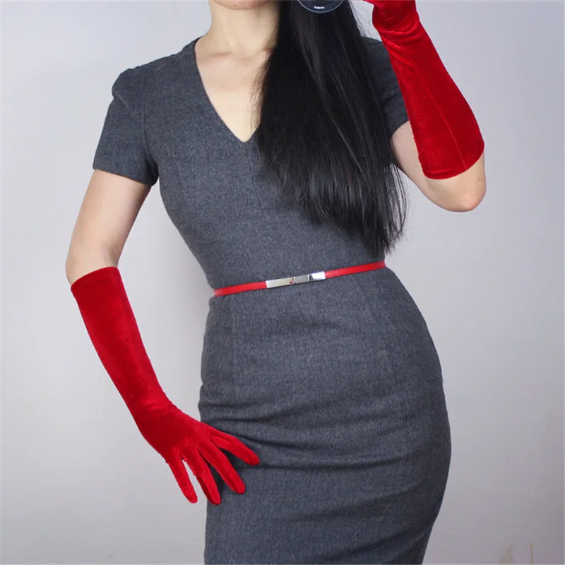 Женские бархатные перчатки 60 см длинные винно-красные выше локтя супер длинные женские высокие эластичные бархатные золотые бархатные с сенсорным экраном SJH60