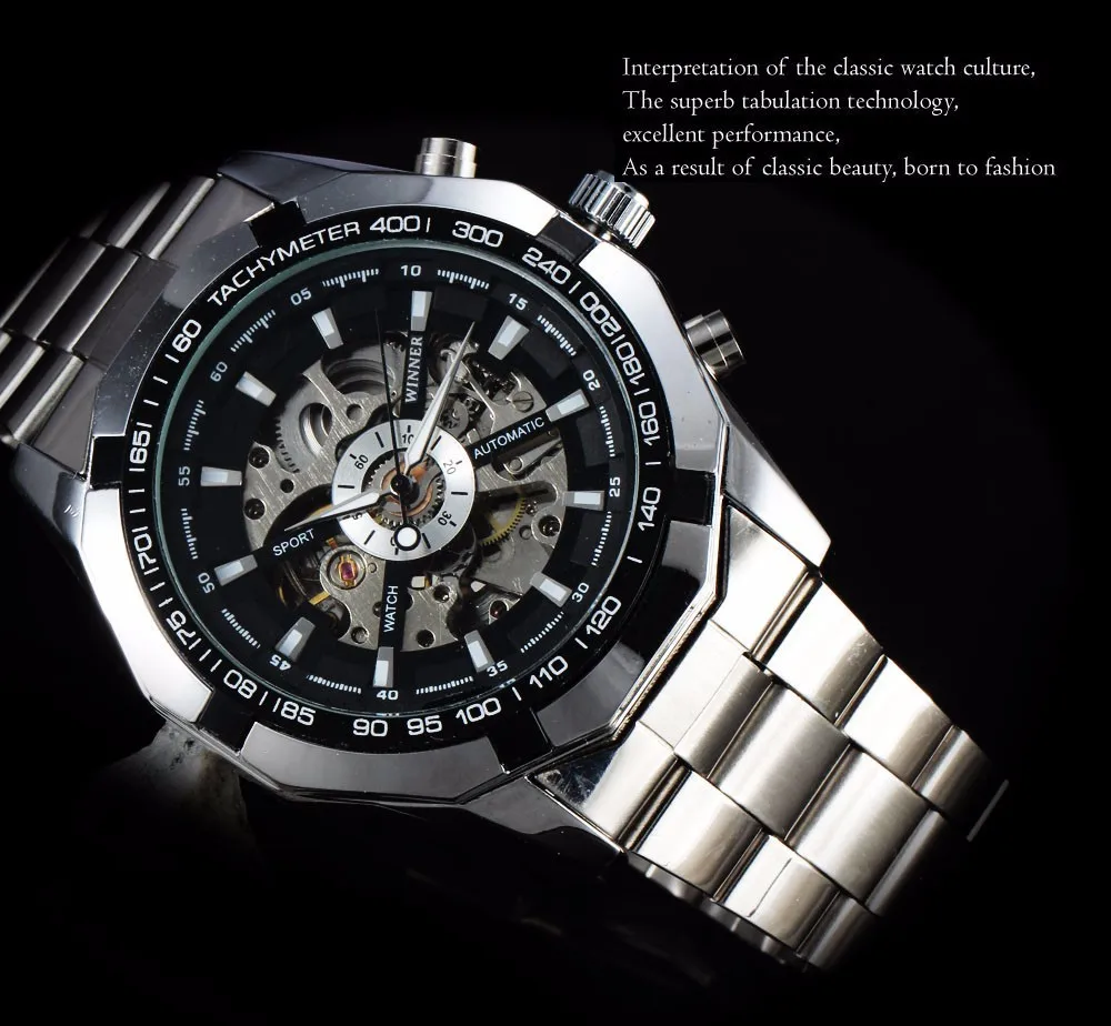 Лидирующий бренд WINNER часы стимпанк мужские s автоматические самоветер часы военные мужские стальной ремешок Скелет Механические наручные часы