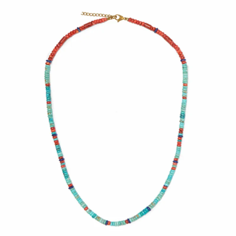 

ummer bohemian chokers red semi-precious lapis lazuli turquoise vibrant coral beads multi stone beaded necklace women jewelry