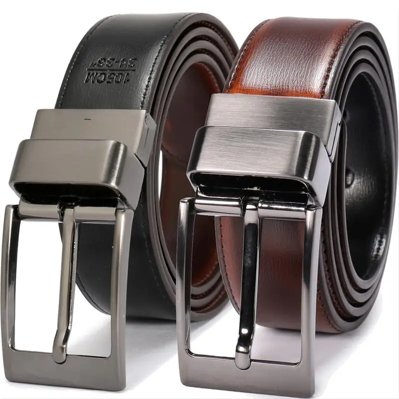 New Fashion Male Reversible Leather Belt Men Business Trouser Belt Genuine Men Leather Belts For Jeans 85cm To 160cm - Цвет: 0315BK kou-BK Cognac