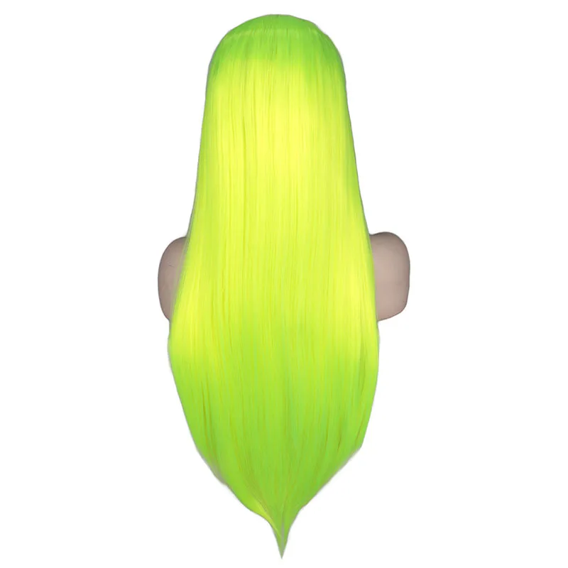 QQXCAIW синтетический парик на кружеве для женщин длинные прямые 26 дюймов желтый черный натуральный белый термостойкие волокна парики - Цвет: light green