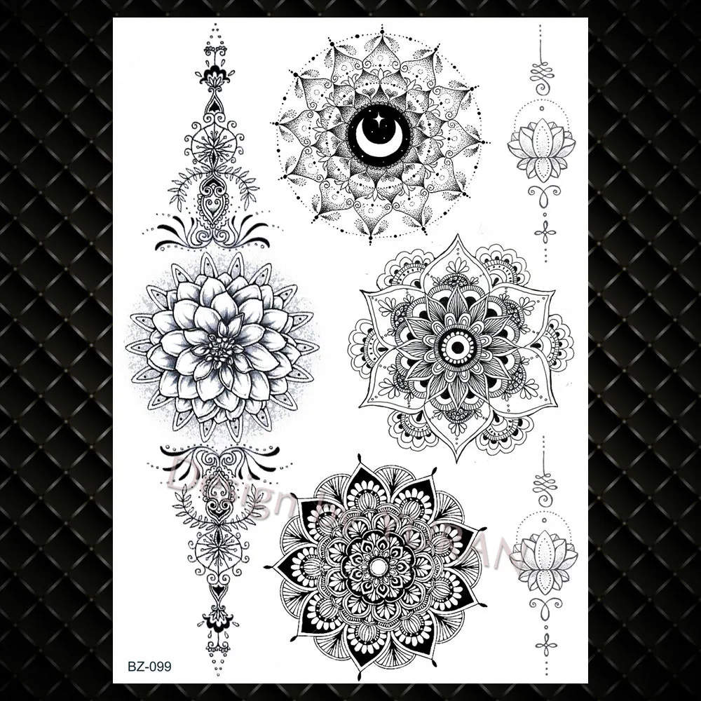 Черный серьги Henna Mandala цветок хны Племенной временная татуировка цепи КИТ Для женщин девочек татуировки золотого и серебряного кружева Водонепроницаемый поддельная татуировка на руку Saturna