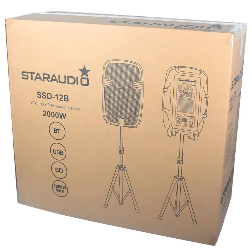 package of ative pa powered 12 inch speakers with bluetooth usb sd card for church stage dj system