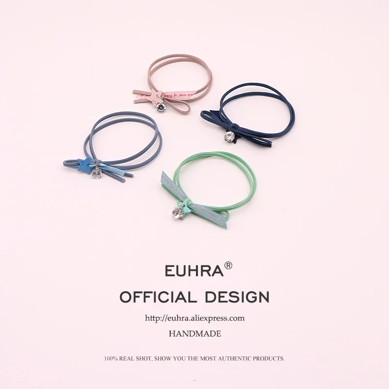 

EUHRA 8 Colors Crystal Striped Elastic Bow-Knot Letters Hair Bulb For Women Hair Band Kid Children Rubber Band New Design