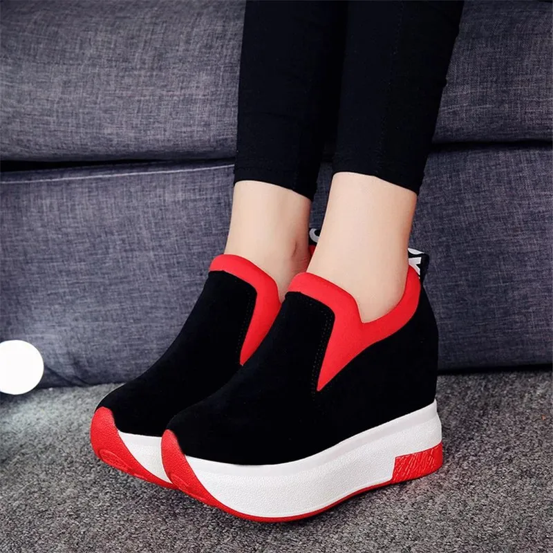 

Spring Women Wedges Platforms Faux Suede Loafers Round Toe Inside Heighten Slip-On Pumps Casual Shoes Woman