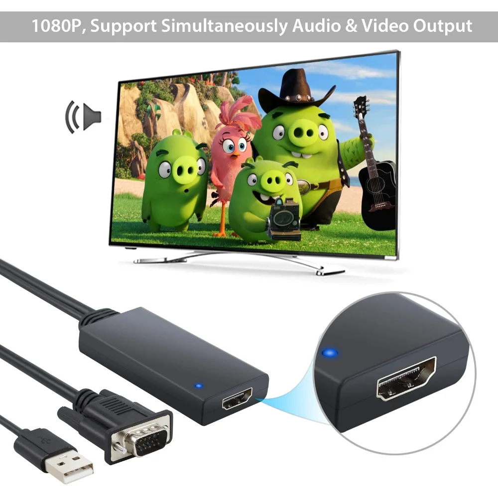 PROSTER VGA Мужской к HDMI Женский конвертер Кабель-адаптер с аудио выходом 1080P VGA HDMI адаптер для ПК к HDTV конвертер VGA