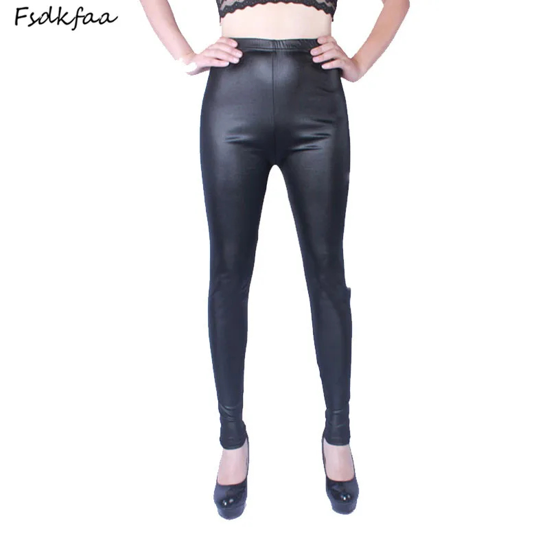 

FSDKFAA Fake Leather Wet Look Gothic Shiny Wet Look Plus Size PU Pant Women Large Size XXXXXL Summer Black Pants Shiny Leggings