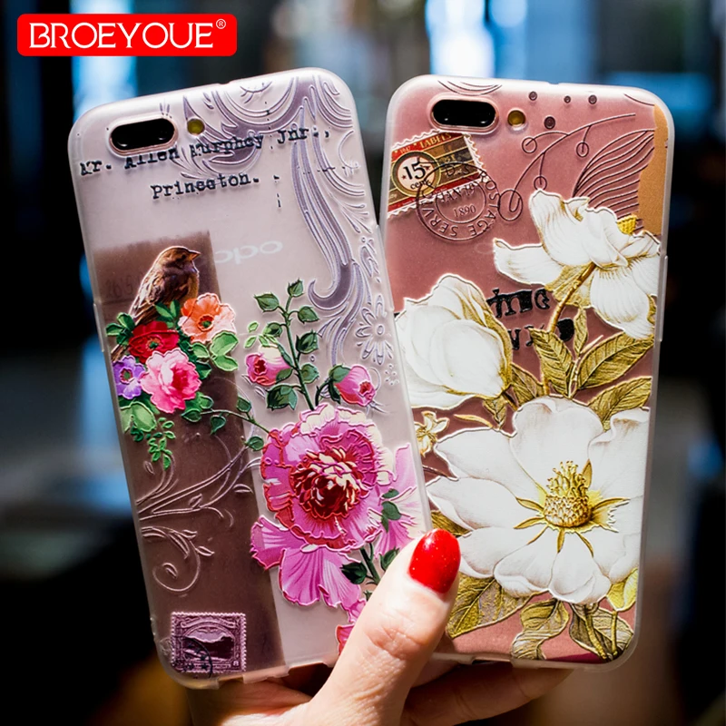 

BROEYOUE Case For OPPO R9S R11 R11S Plus Soft TPU Phone Case Matte Silicone Back Cover 3D Relief Flower Cases For OPPO A59 A57