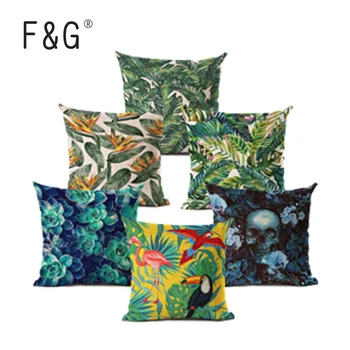 

Nordic Pillowcase Flamingo green plant flower Decorative Cushion Cover Cotton Linen Throw Pillow cover Cojines almofadas 45x45cm