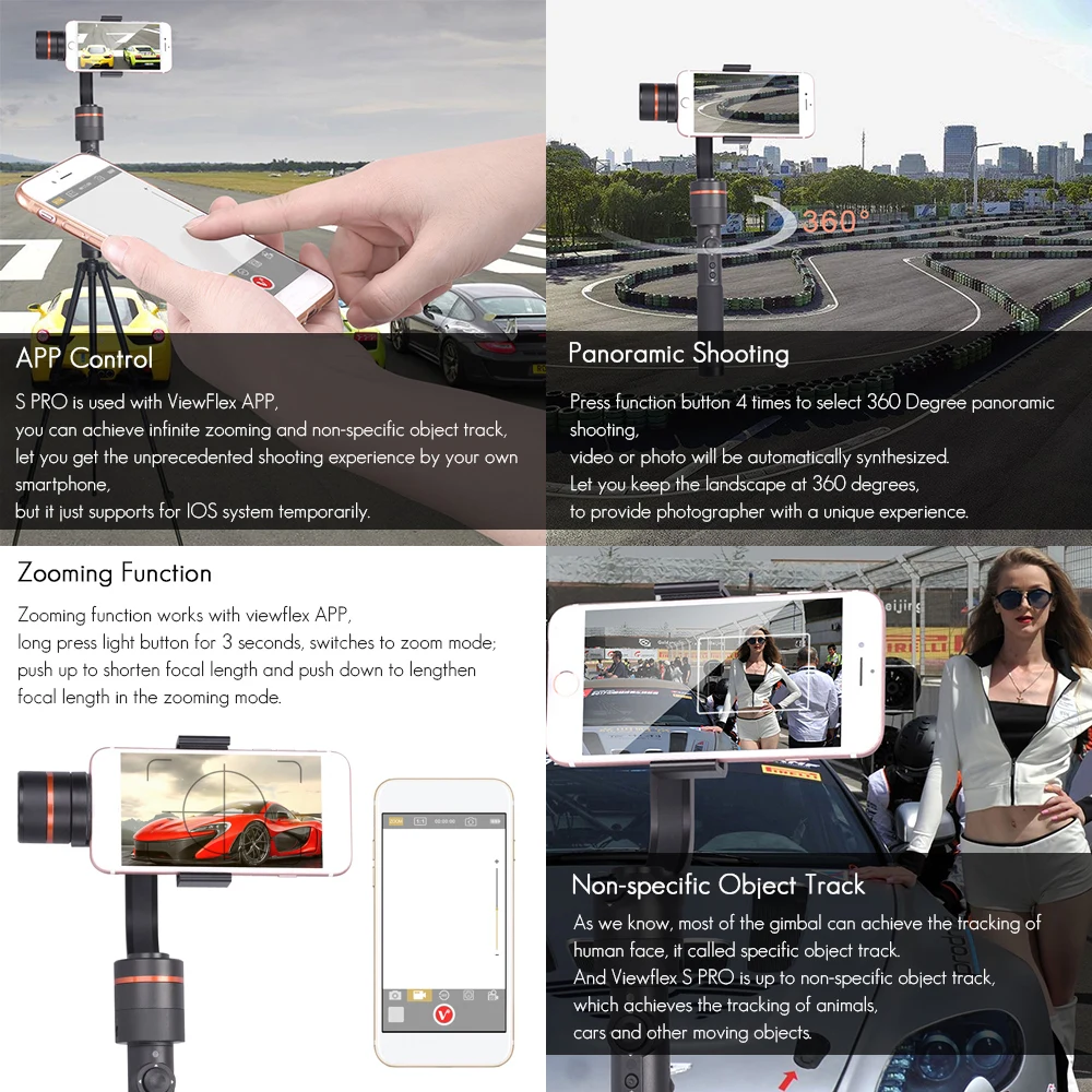 ViewFlex VF-S PRO 3-х осевой ручной шарнирный стабилизатор для камеры GoPro промежуток времени отслеживания объектов Авто панорамную съемку для iPhone X 8 7 6 Plus